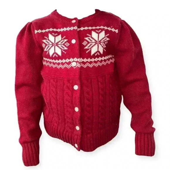 AMERICAN LIVING Girl Sz 5 Sweater Cardigan Red White Knit Snowflake Holiday - Picture 1 of 6